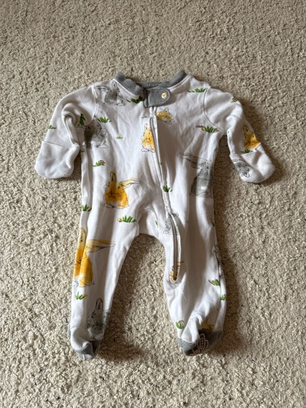Burt's Bees White Footed One-Piece with Yellow Bunny Print